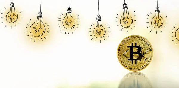 Idee Glühbirnen mit Bitcoin — Stockfoto