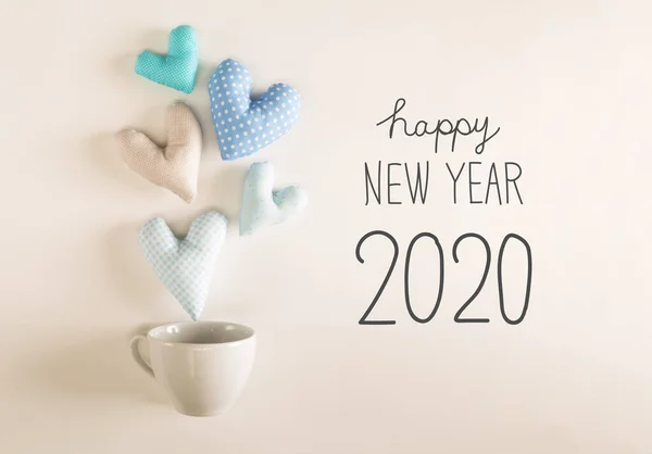 New Year 2020 message with blue heart cushions — ストック写真