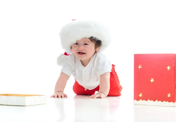 Jongetje met een kerst aanwezig doos — Stockfoto
