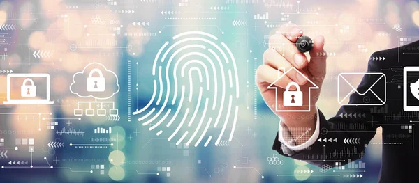 Fingerprint scanning theme with businessman — Stock Photo, Image