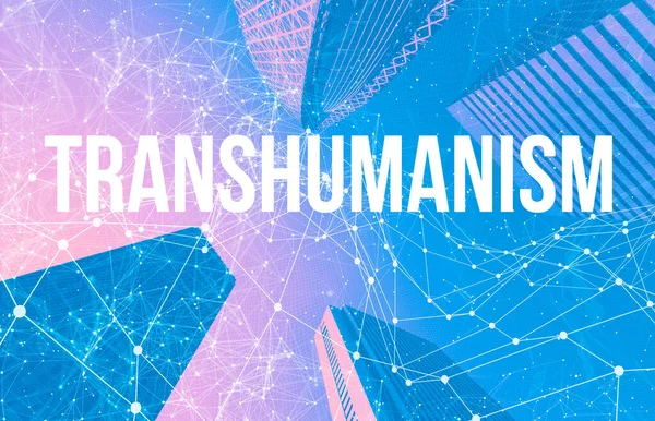 Transhumanism θέμα με αφηρημένα σχέδια και ουρανοξύστες — Φωτογραφία Αρχείου