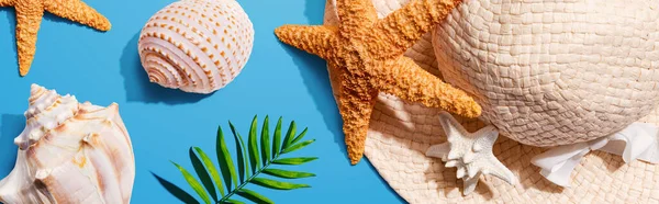 Concetto estivo con cappello di paglia e stelle marine — Foto Stock