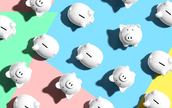 White piggy banks overhead view — 스톡 사진