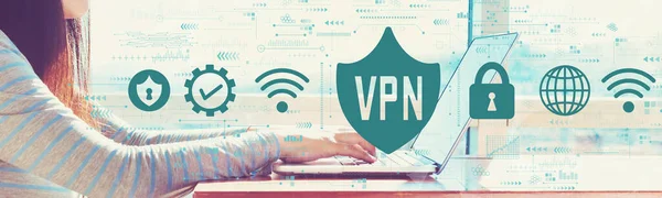 VPN-Konzept mit Frau am Laptop — Stockfoto