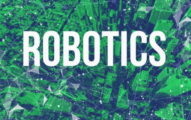 Soyut ağ şablonları ve Manhattan gökdelenleri ile robot teması