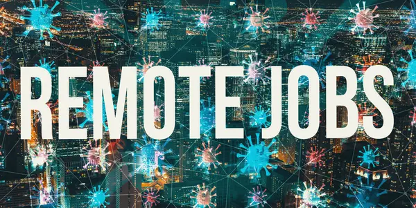 Remote Jobs tema med natt stadsbild — Stockfoto