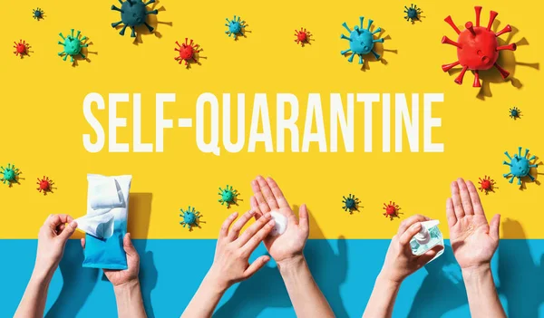 Self-quarantine theme with person washing their hands