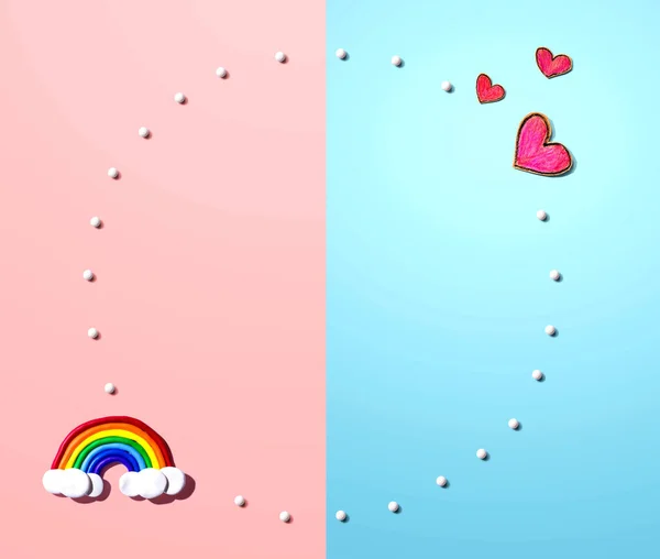 Tema de apreciação com corações e um arco-íris — Fotografia de Stock