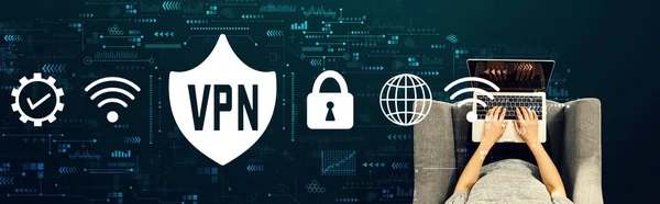VPN-Konzept mit Benutzer eines Laptops — Stockfoto