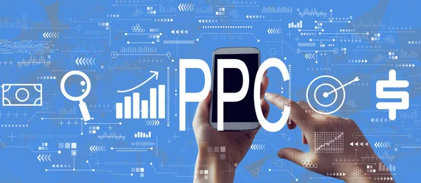 PPC - Pay per click concept met smartphone — Stockfoto