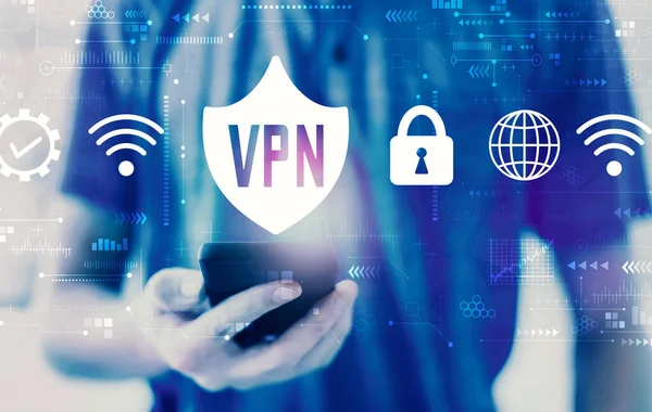 VPN-Konzept mit Mann per Smartphone — Stockfoto