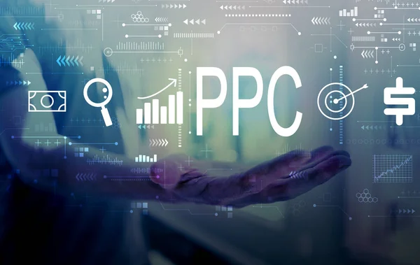 PPC - Pay per click concept met jonge man — Stockfoto