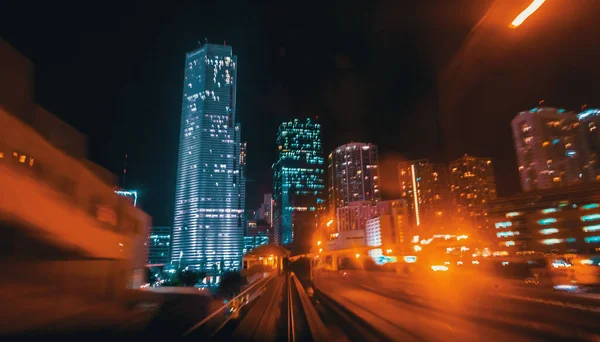 Miami Metro Mover Train POV v noci — Stock fotografie