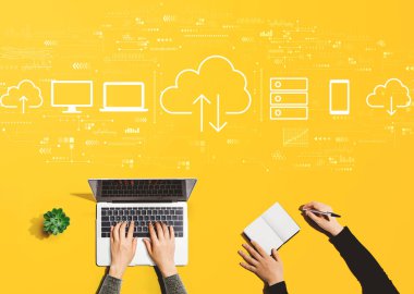 Cloud computing with people working together clipart
