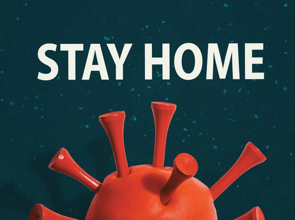 Zostań w domu motyw z czerwonym wirusem — Zdjęcie stockowe