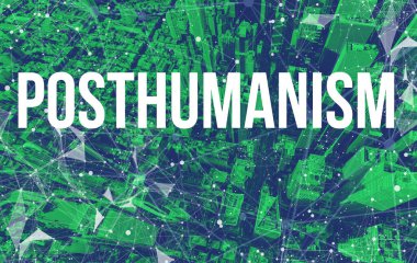 Soyut ağ şablonları ve Manhattan gökdelenleri ile post-thumanism teması