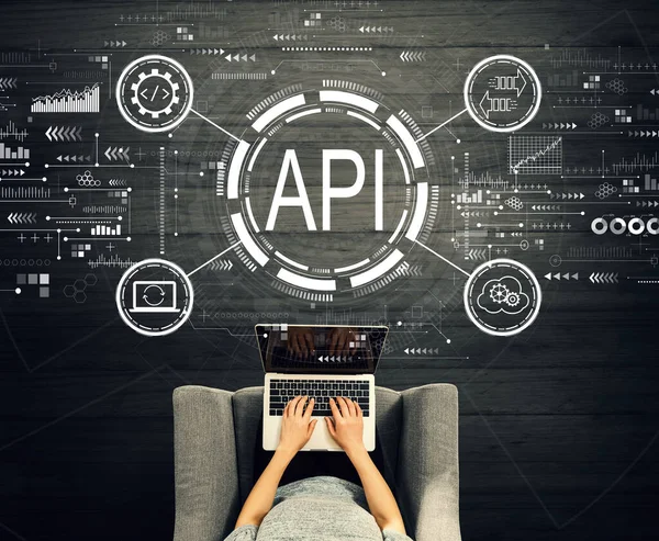 API - program programmering gränssnitt koncept med person som använder en bärbar dator — Stockfoto