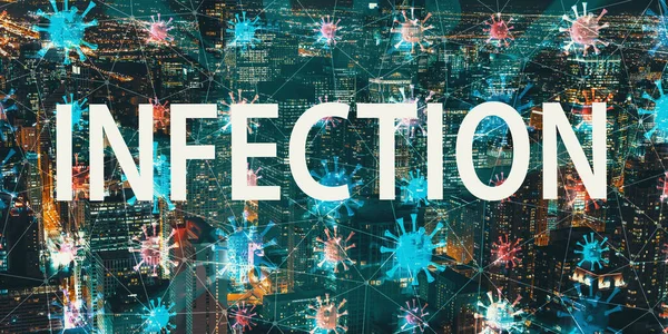 Infektion tema med natt stadsbild — Stockfoto
