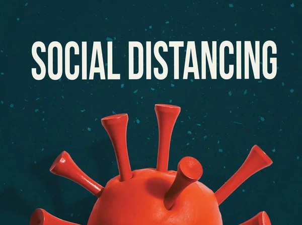 社会的距離のテーマと赤いウイルス — ストック写真