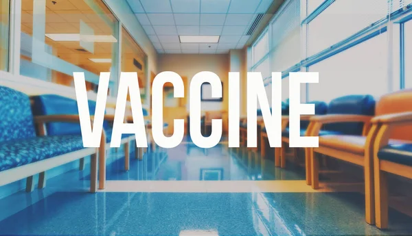 Vaccine theme with a medical waiting room background — Stock Photo, Image