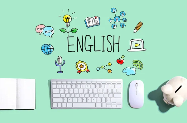 Aprender inglés con un teclado de ordenador — Foto de Stock