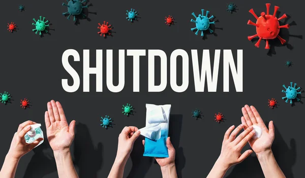 Shutdown-Thema mit Viren- und Hygieneobjekten — Stockfoto