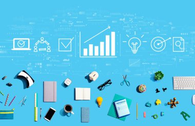 Elektronik aletler ve ofis malzemeleriyle pazarlama kavramı