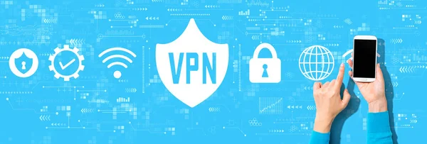 Koncept VPN s osobou používající smartphone — Stock fotografie