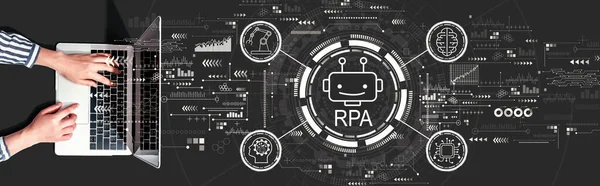 Robotic Process Automation theme with person using a laptop