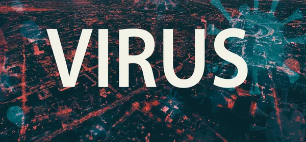 Tema Virus con el centro de Los Ángeles por la noche —  Fotos de Stock