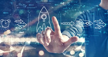 Şehir arka planında bir adamla hızlı büyüme kavramı