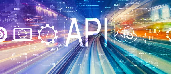 API - application programming interface concept with high speed motion blur