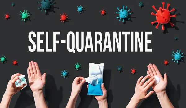 Self-quarantine theme with viral and hygiene objects