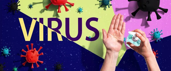 Tema del virus con la persona lavándose las manos — Foto de Stock