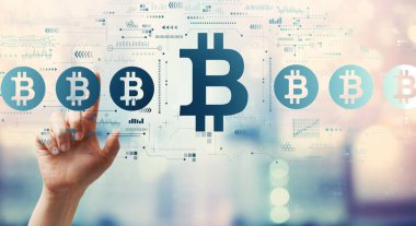 Elle düğmeye basılı Bitcoin teması