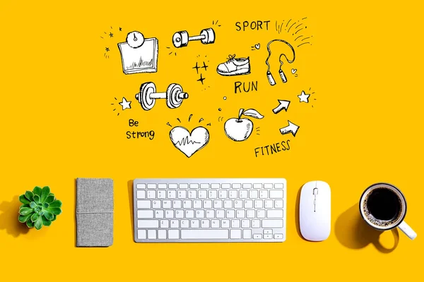 Fitness i dieta z klawiaturą komputerową — Zdjęcie stockowe