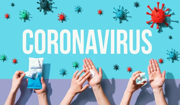 Tema Coronavirus dengan orang mencuci tangan mereka — Stok Foto