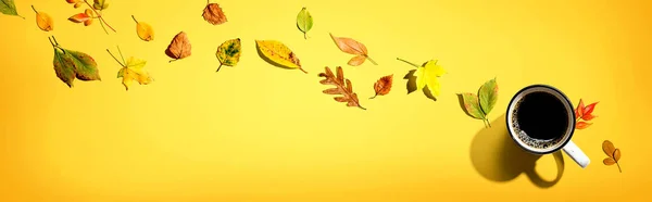 Hojas de otoño con una taza de café —  Fotos de Stock