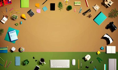 Elektronik aletler ve ofis malzemeleri koleksiyonu.