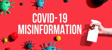 Covid-19 Misinformation theme with spray and viruses clipart