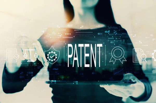Koncept patentu s podnikatelkou — Stock fotografie