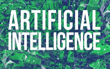 Soyut ağ şablonları ve Manhattan gökdelenleri ile yapay zeka teması