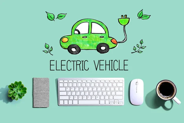 Electric car with a computer keyboard — Stock Photo, Image