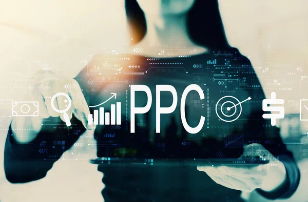 PPC - Pay per click concept met zakenvrouw — Stockfoto