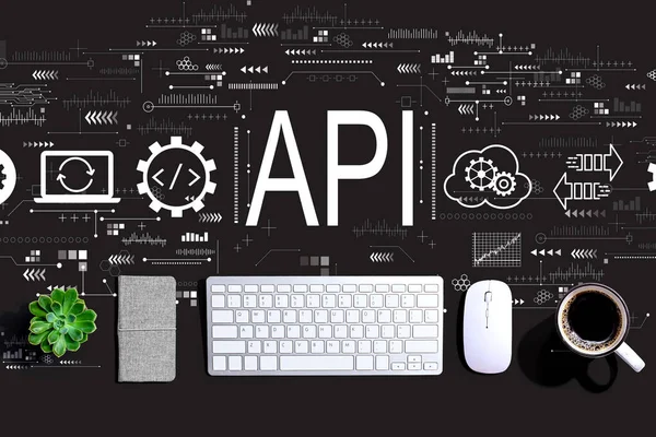 API - concepto de interfaz de programación de aplicaciones con teclado de ordenador —  Fotos de Stock