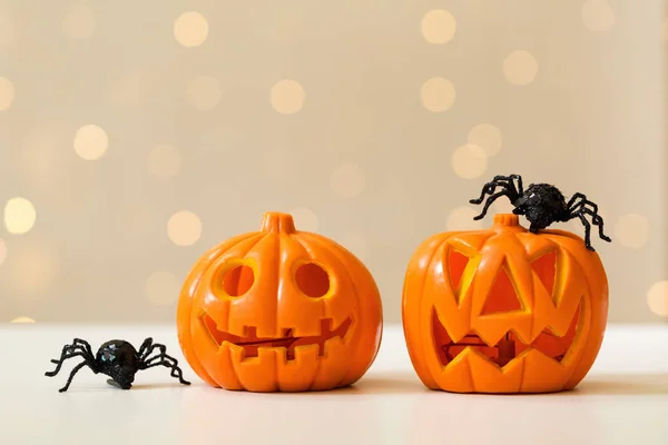 Halloween pumpkins with spider — Stock Photo, Image