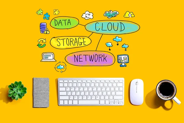 Diagramme de flux Cloud Computing avec clavier d'ordinateur — Photo