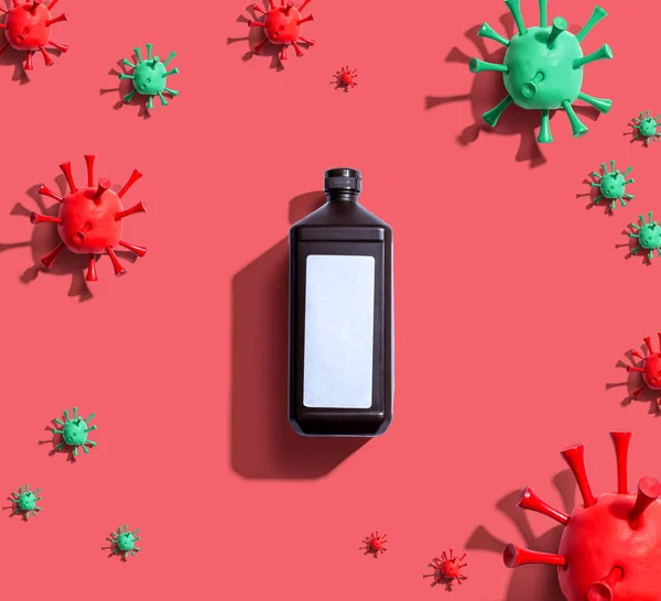 Bottiglia di alcol con tema dell'influenza virale epidemica — Foto Stock