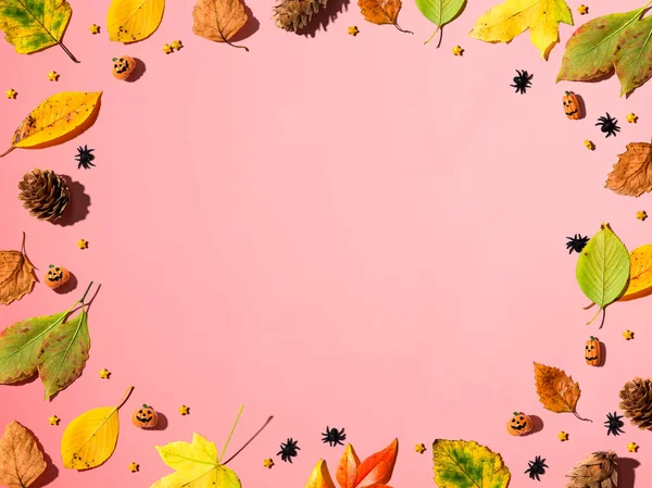 Halloween and autumn leaf border from above — Stock Photo, Image