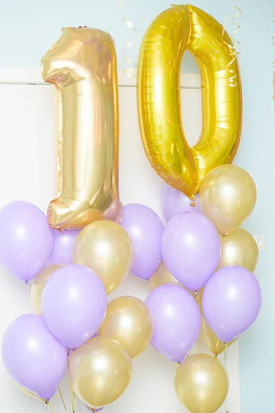 TEN number and bright balloons, festive decoration